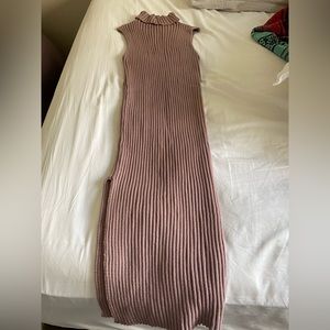 Ribbed Turtleneck Sleeveless Sweater Dress